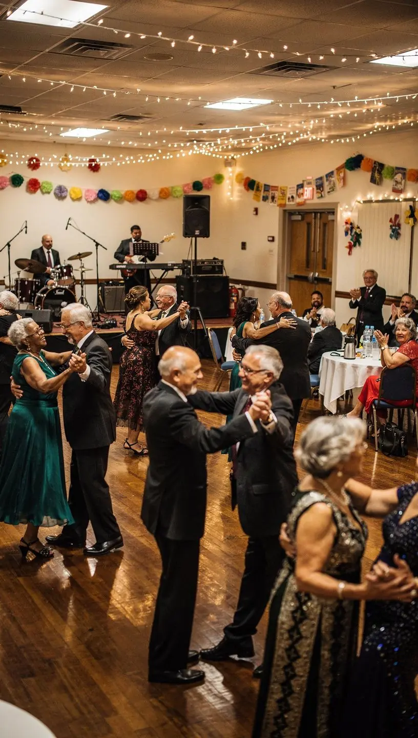 Active seniors dancing safely with chronic conditions