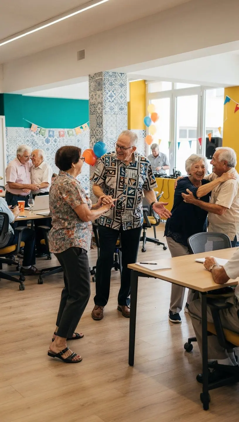 Active seniors enjoying movement and dance for wellness